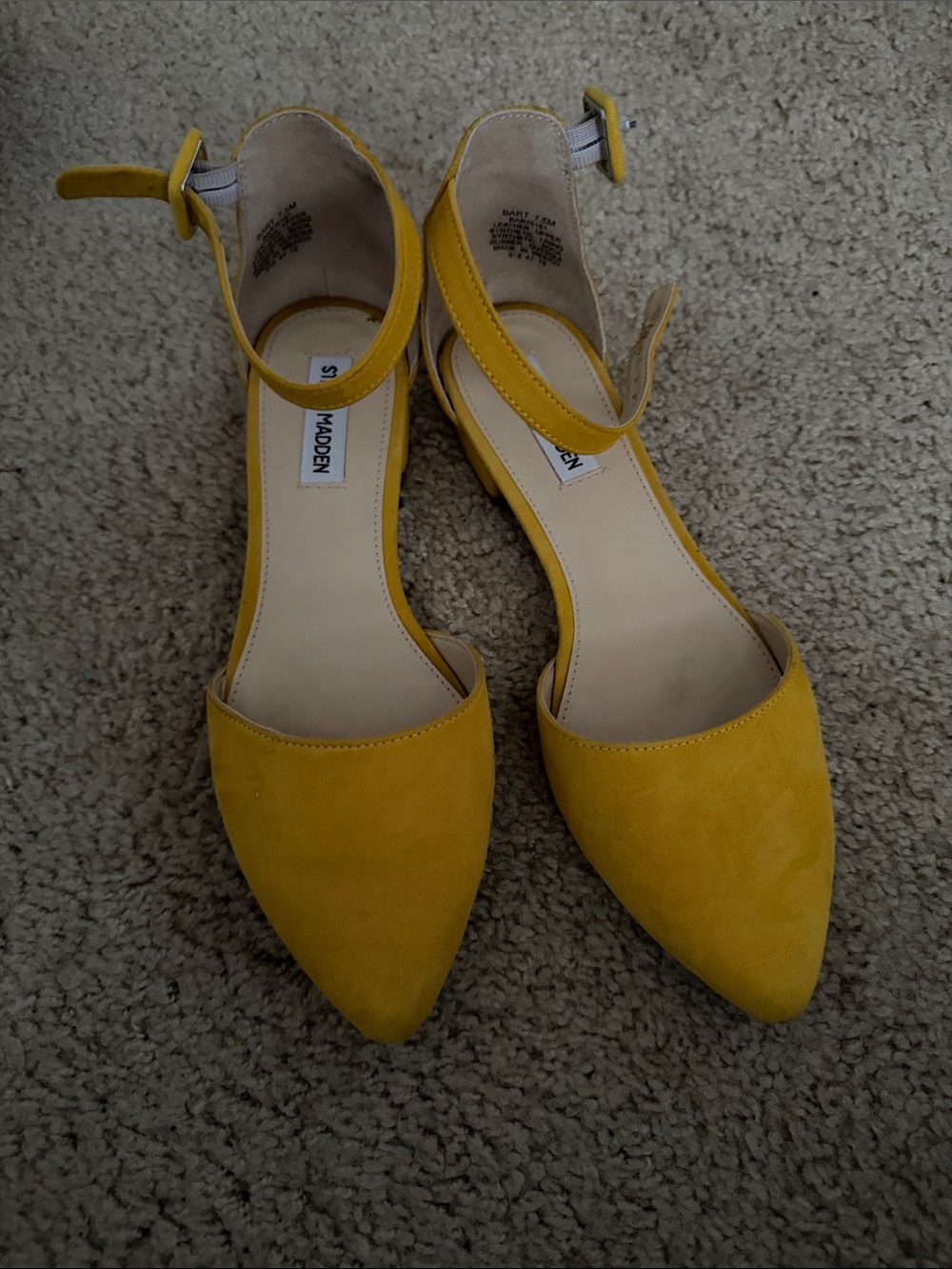 Steve Madden Bright Yellow Pointed-Toe Ankle-Strap Flats